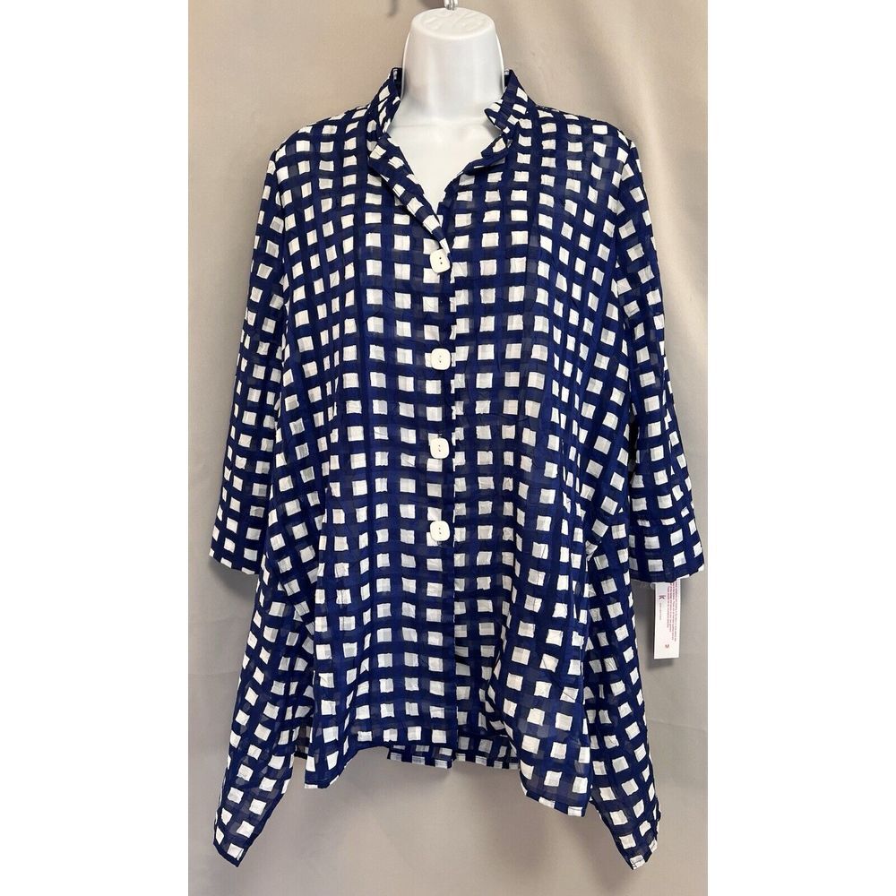 IC BY CONNIE K $155 Sheer Subtle Checkered Ruffle Collar Jacket Top Medium NWT